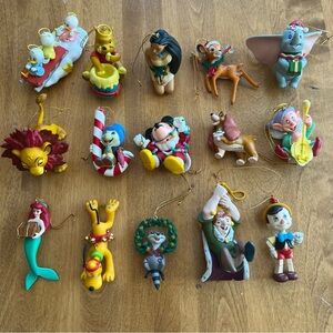 Disney character ornaments (15) in total.